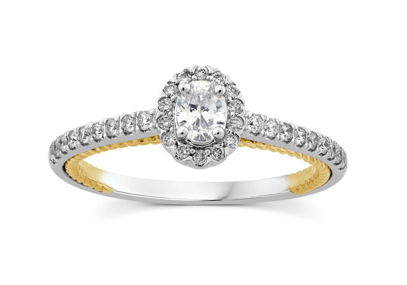 Oval Diamond 1/2ctw. Halo Engagement Ring in 14k Two Tone Gold image number null
